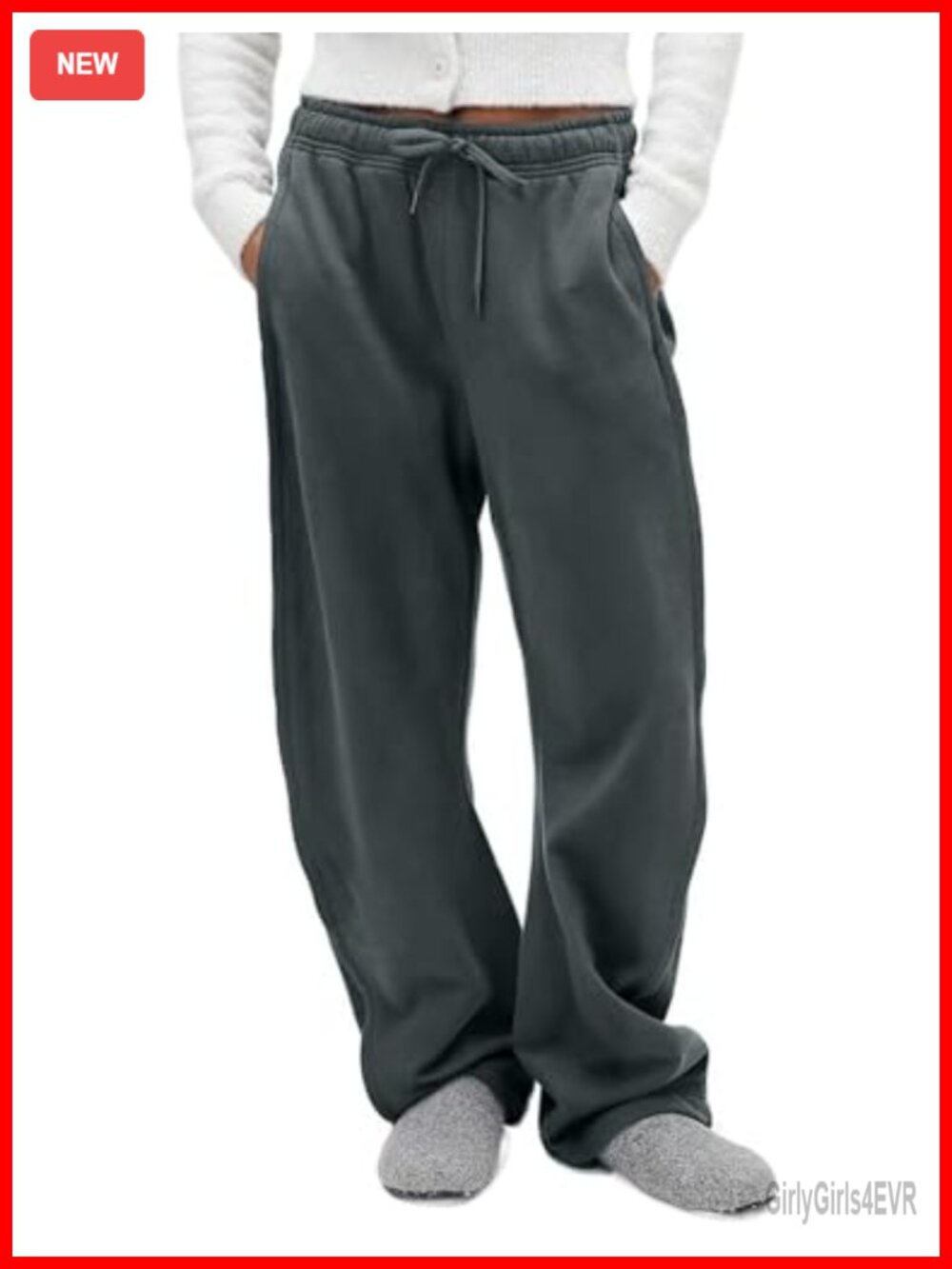 Wide Leg Sweatpants Fleece Baggy Joggers Pockets Drawstring